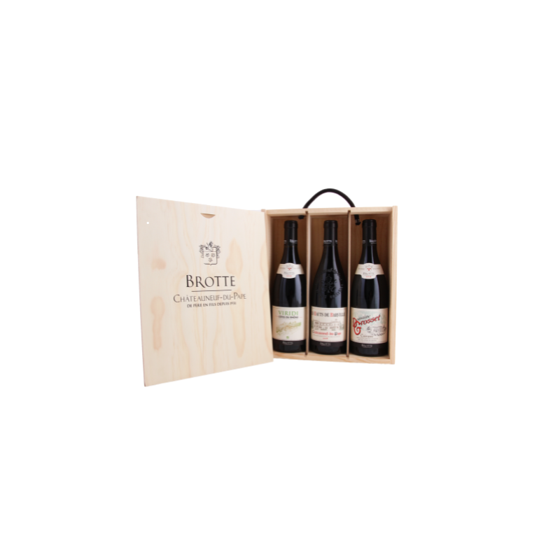 Caisse Bois Brotte - 3 bouteilles de la Vallée du Rhône